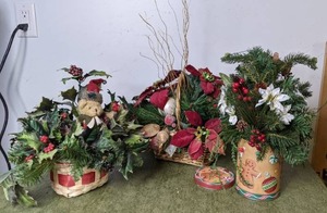 lot 194 image: Lot of 3 Faux Flower Christmas Flower Arrangements