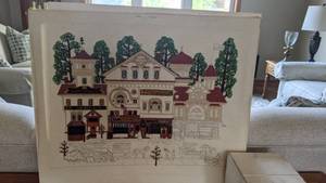 lot 28 image: Adorable Unfinished Cross Stitch Depicting Small Town