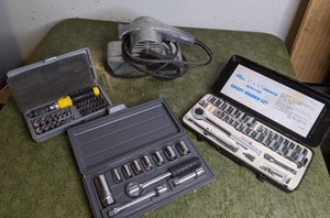 lot 274 image: Vintage Craftsman 3 Belt Sander, Screw Driver w Bit Set, 2 Socket Wrench Sets