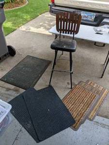 lot 326 image: Charming Vintage Stool and (7) Outdoor Rugs