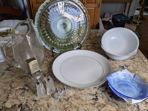 lot 43 image: Eclectic Assortment of Kitchenware Fine China, Salt & Pepper, LEEDS, Etc.
