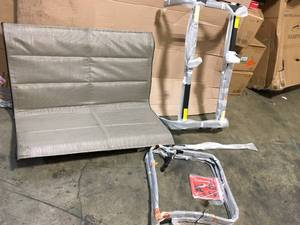 lot 25 image: Hampton Bay Crestridge Steel Padded Sling Outdoor Patio Glider in Putty Taupe (good condition)
