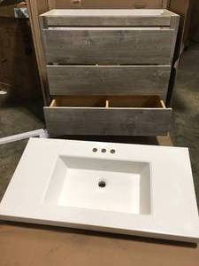 lot 36 image: Glacier Bay Woodbrook 37 in. W Bathroom Vanity in White Washed Oak with  Cultured Marble Vanity Top in White with White Sink (review all pictures)