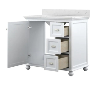 Lamport 37 in. x 22 in. D Bath Vanity in White with Engineered Stone Vanity Top in White the retail price 829.00