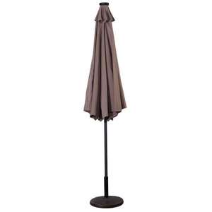 10 ft. Metal Market Solar Tilt Patio Umbrella in Tan with Crank and LED Lights