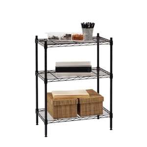 Black 3-Tier Metal Wire Shelving Unit (24 in. W x 30 in. H x 14 in. D)