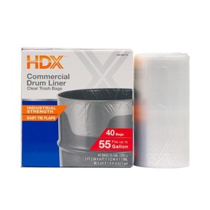 55 Gal. Clear Heavy-Duty Flap Tie Drum Liner Trash Bags (40-Count)