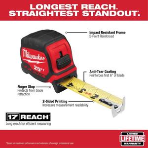 25 ft. x 1.3 in. Wide Blade Tape Measure with 17 ft. Reach