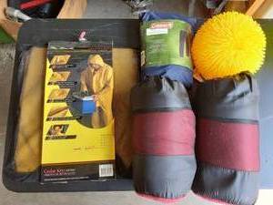Rain Jacket, Cargo Pants, Sleeping Bag Liners, Therapy Ball