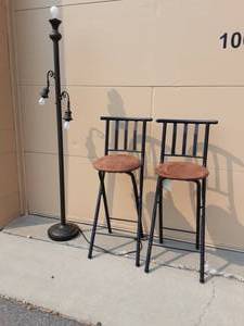 2-Folding Stools 40 Tall, Seat 28 & 1-Floor Lamp With Globes (See Second Pix.)