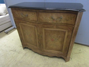 lot 608 image: DECORATIVE ACCENT SIDE CABINET W STONE TOP