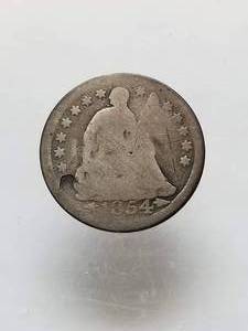 lot 51 image: 1854 US SEATED LIBERTY HALF DIME
