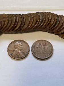 lot 23 image: 1944 DATE ROLL OF 50 WHEAT CENTS IN TUBE