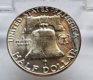 lot 30 image: 1955 FRANKLIN HALF DOLLAR GEM BU TONED amazing coin
