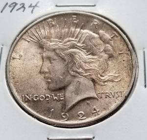 lot 48 image: 1924 PEACE SILVER DOLLAR NICE COLOR