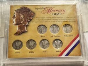 lot 16-A image: LEGEND OF THE MERCURY DIME 7 COIN SET IN PLASTIC