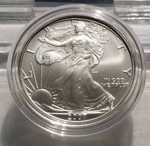 lot 11-A image: 2007 & 2007-W US MINT 2 COIN AMERICAN SILVER EAGLE SET IN BOX