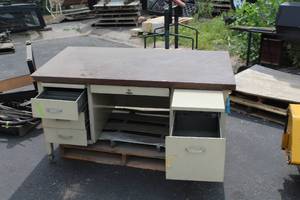 lot 105 image: Composite Wood Top Metal Office Desk