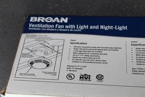 lot 107 image: Broan Ventilation Fan with Light and Night-Light (in box)