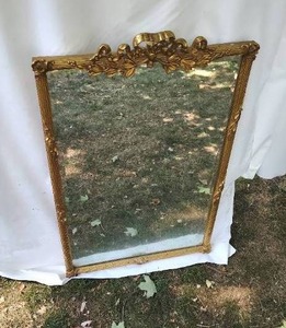 Large Old Gold Leaf Finish Framed Beveled Mirror