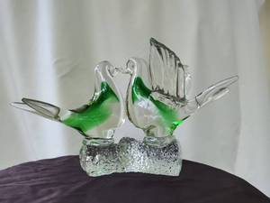 Murano Style Glass Green Doves