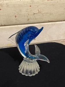 Glass Dolphin, ceramic dolphin, candle holder and seashell candles