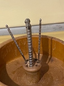 Vintage Wood Tree Bark Nut Cracker Bowl and Cracker with two picks set. Salt and Pepper treasure chests