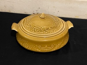 Ceramic Yellow dish, Cookie Jar, Fluted Glass Dish