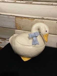 Ceramic Goose Cookie Jar, Goose wall hanging, Copper Cups, Potpourri Dish