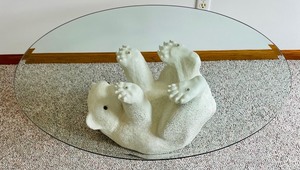 lot 191 image: Adorable Polar Bear Figurine Glass Top Coffee Table