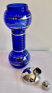lot 159 image: Vintage Cool Cobalt Decanter with Silver Accents