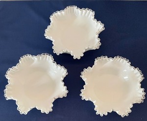 lot 121 image: 3 Fenton Silver Crest Milk Glass Bowls
