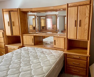 lot 151 image: Beautiful Queen Complete Bed Frame with Headboard and Side Storage Cabinets