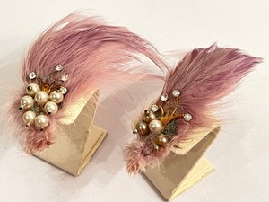 lot 218 image: Vintage Pink Feather, Rhinestone and Faux Pearl Earrings