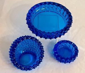 lot 206 image: Three Vintage Blue Hobnail Ashtrays