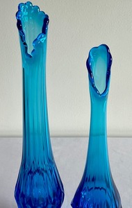 lot 61 image: Two Vintage Blue Swung Glass Vases