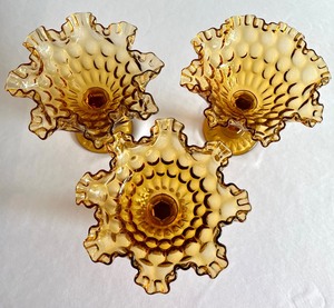 lot 60 image: Set of Three Vintage Amber Colored Thumbnail Compotes