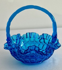 lot 34 image: Fenton Colonial Blue Thumbprint Basket and Compote
