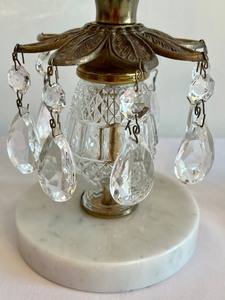 lot 24 image: Vintage Three Piece Centerpiece Grouping including a Vintage Crystal Compote and Pair of Candle Holders