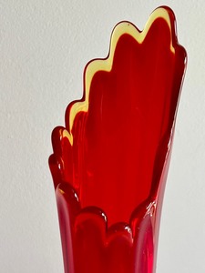 lot 19 image: Vintage Blood Orange Swung Glass Stretch Glass Vase