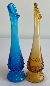 lot 18 image: Two Vintage Hobnail Swung Glass Vases