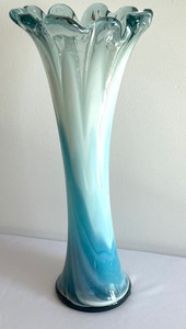 lot 13 image: Tall Mid Century French Style Aqua Blue Art Glass Vase