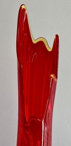 lot 3 image: Mid Century Le Smith Ribbed Swung Glass Vibrant Orange Floor Vase