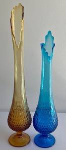 lot 9 image: Blue and Amber Fenton Swung Glass Vases