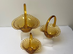 lot 296 image: Three Fenton Amber Hobnail Baskets
