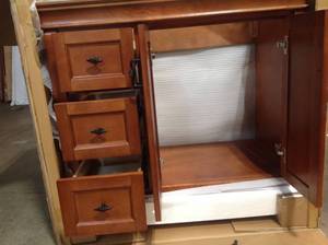 Home Decorators Collection Naples 36 in. W Bath Vanity Cabinet Only in Warm Cinnamon with Left Hand Drawers (minor scratches) review pictures