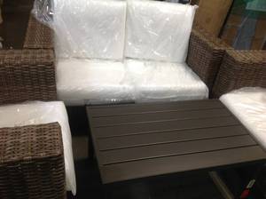 Hampton Bay Fernlake 4-Piece Taupe Wicker Outdoor Patio Deep Seating Set with  Bare CushionGuard  (legs have damage)