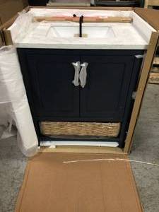 Newhall 30 in. W x 22 in. D Bath Vanity in Grayish Blue with Cultured Marble Vanity Top in White with White Basin by Home Decorators Collection