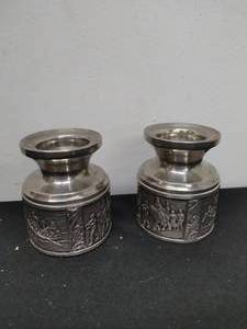 lot 26 image: Pair of Pewter Candlestick Holders