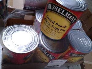 lot 215 image: 6 large 114oz cans of Musselmans D...